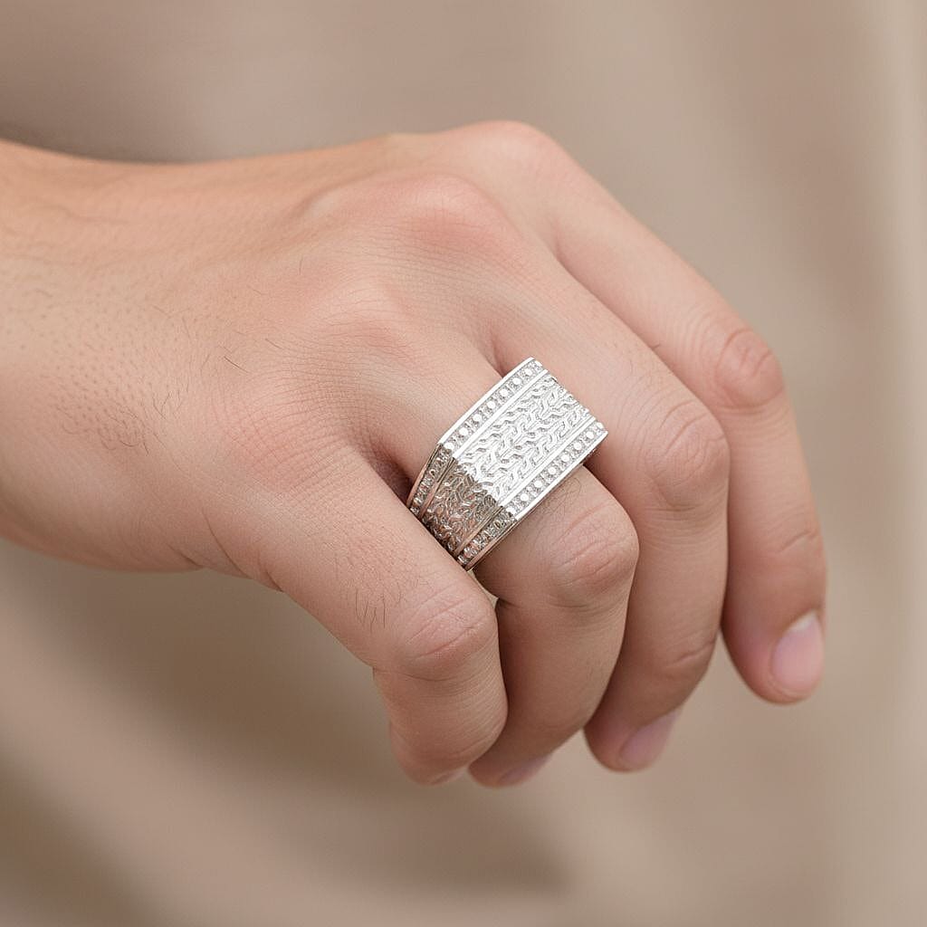 Bali Legacy Sterling Silver Rectangular Signet Ring, Silver Wt. 10.80 Gms.