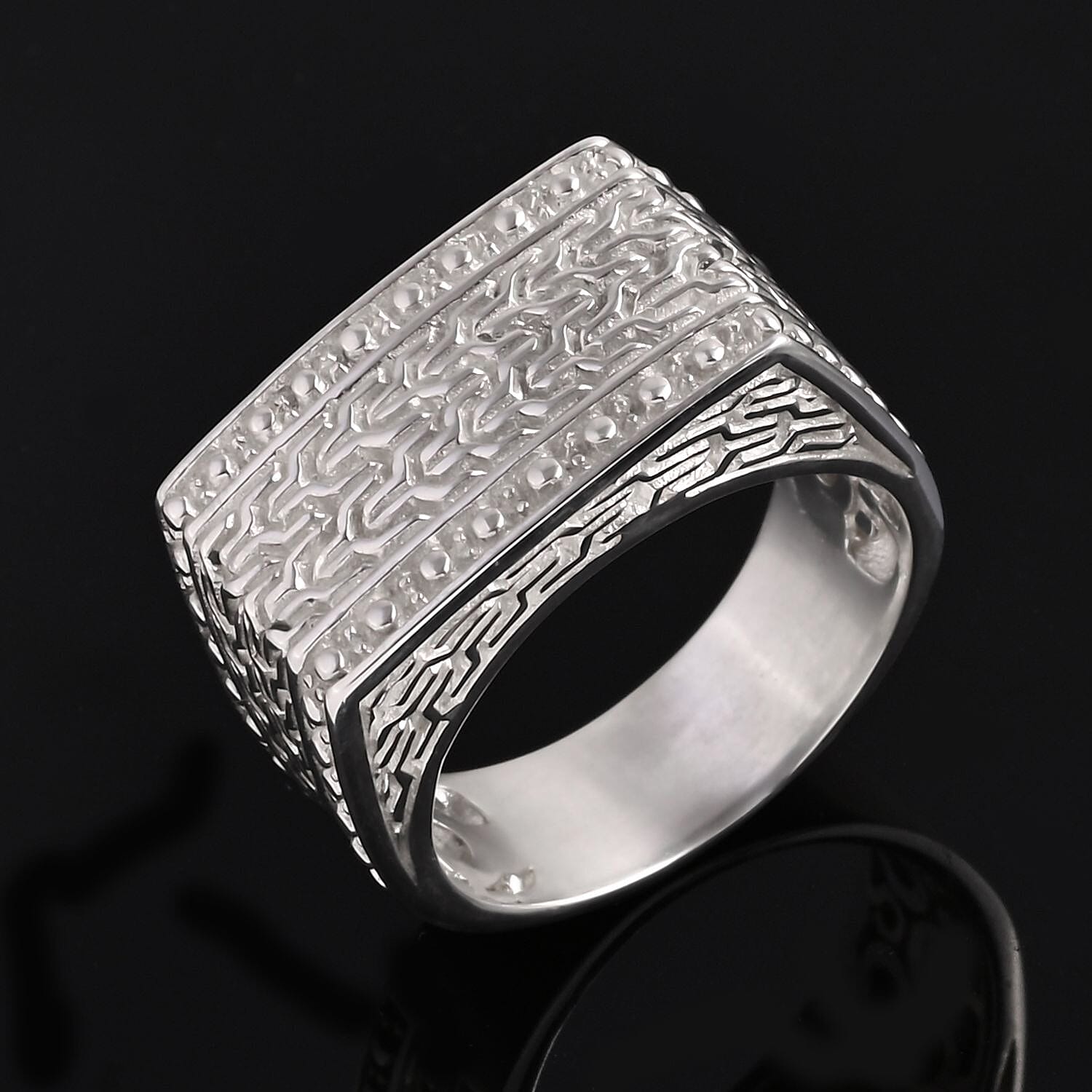 Bali Legacy Sterling Silver Rectangular Signet Ring, Silver Wt. 10.80 Gms.