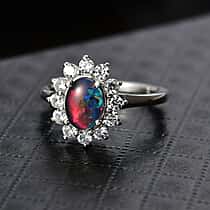 D'Joy Boulder Opal Triplet & White Zircon Ring in Rhodium Overlay Sterling Silver 1.75 Ct.
