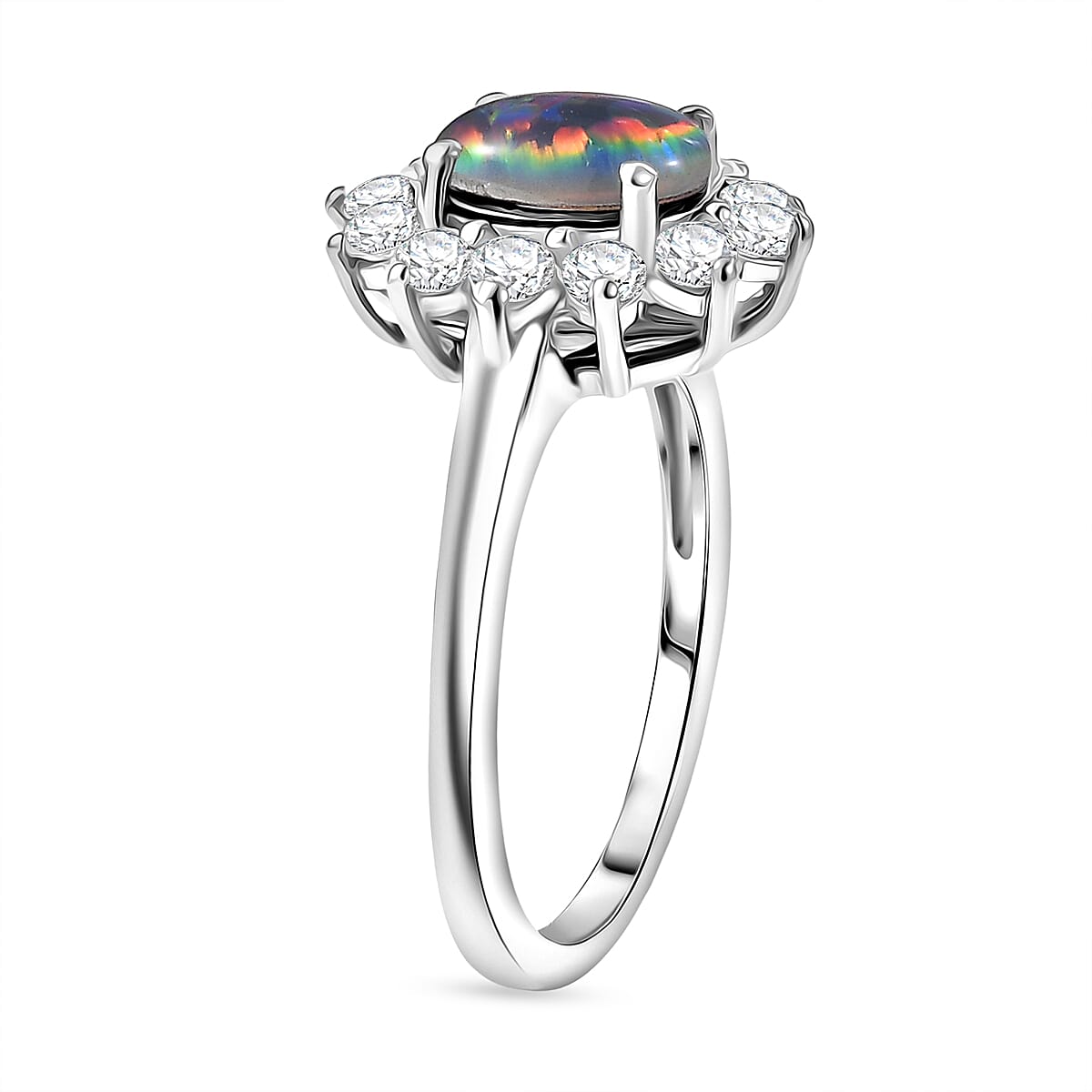 D'Joy Boulder Opal Triplet & White Zircon Ring in Rhodium Overlay Sterling Silver 1.75 Ct.