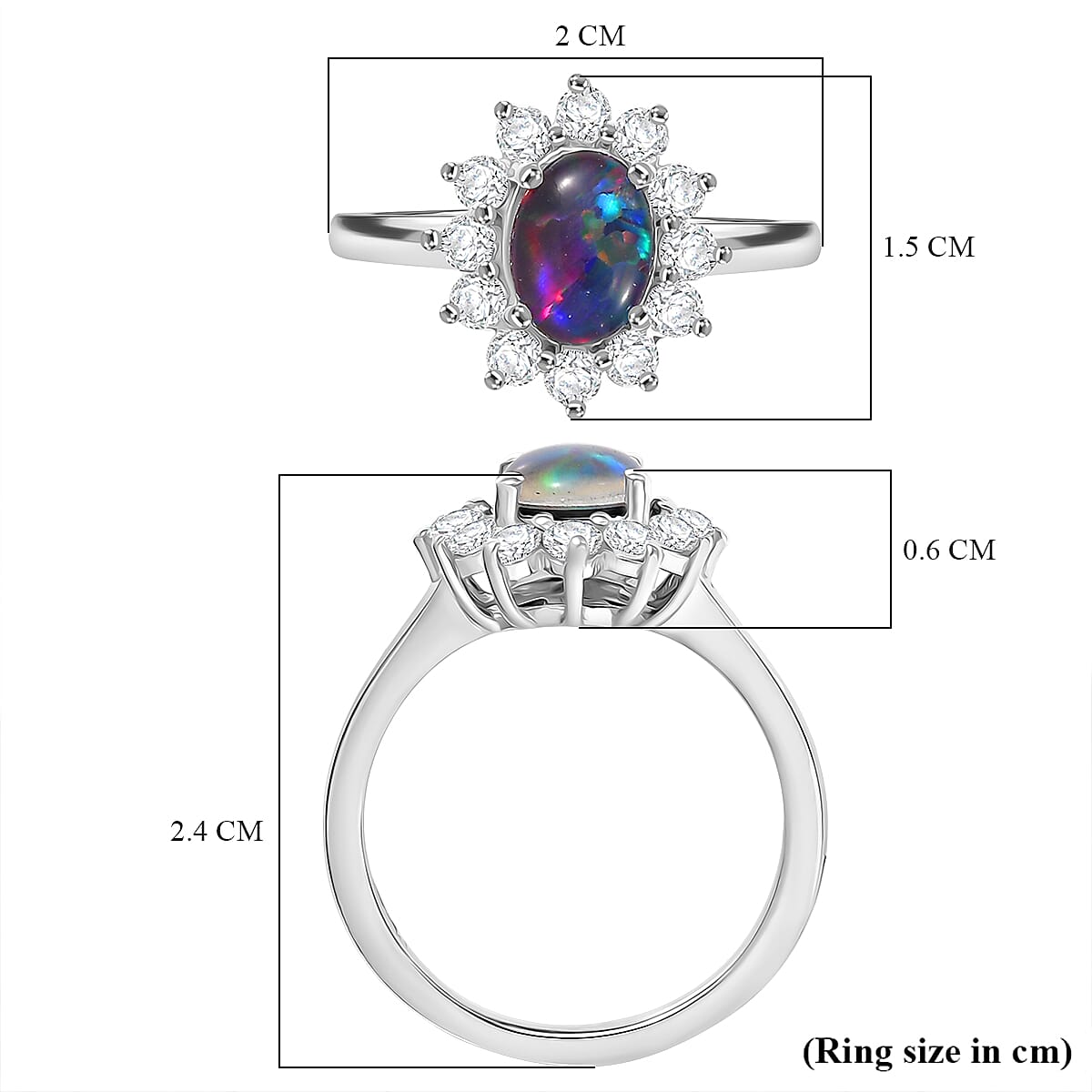 D'Joy Boulder Opal Triplet & White Zircon Ring in Rhodium Overlay Sterling Silver 1.75 Ct.