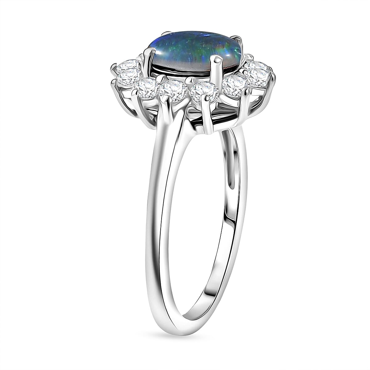 D'Joy Boulder Opal Triplet & White Zircon Ring in Rhodium Overlay Sterling Silver 1.75 Ct.