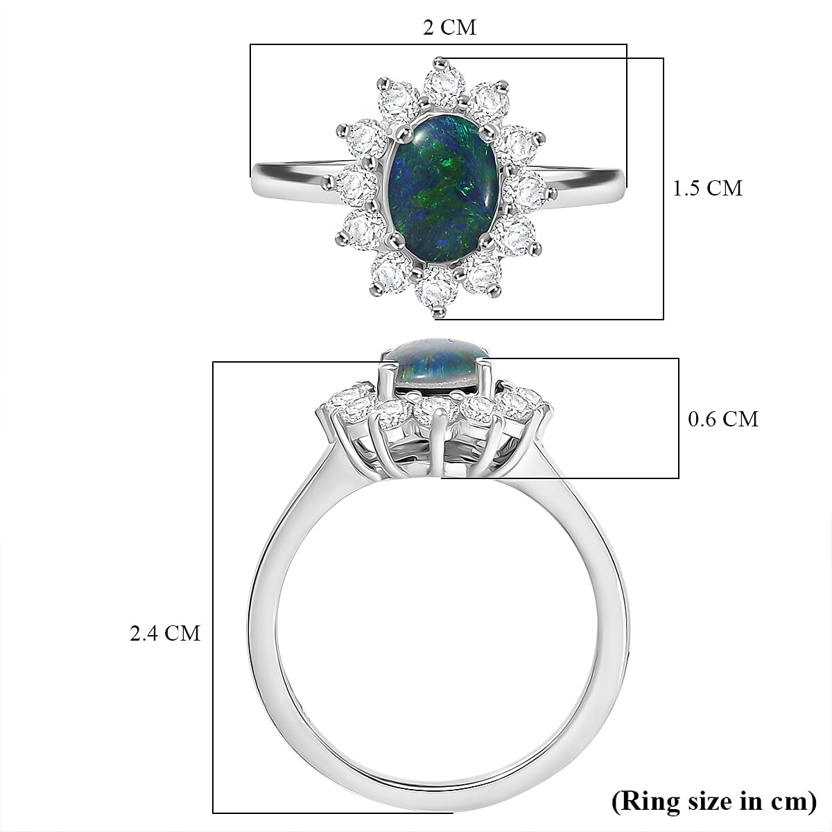D'Joy Boulder Opal Triplet & White Zircon Ring in Rhodium Overlay Sterling Silver 1.75 Ct.
