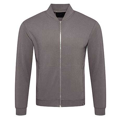 Closeout- Soulstar Knitted Textured Layering Full-Zip Jacket (Size L) - Grey