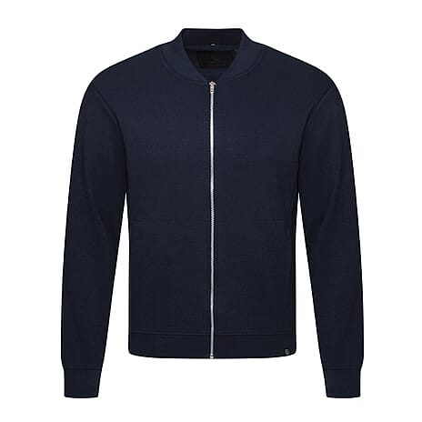 Closeout- Soulstar Knitted Textured Layering Full-Zip Jacket (Size L) - Navy