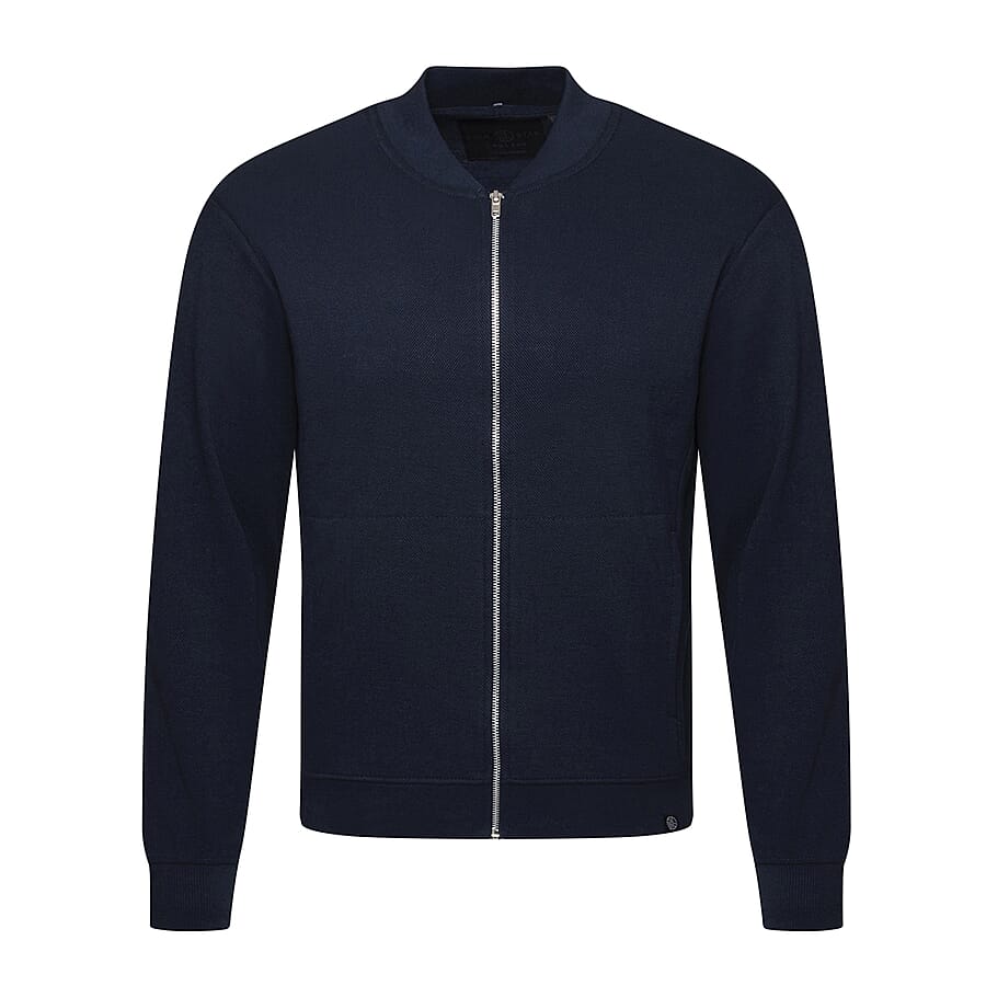 Closeout- Soulstar Knitted Textured Layering Full-Zip Jacket (Size M) - Navy