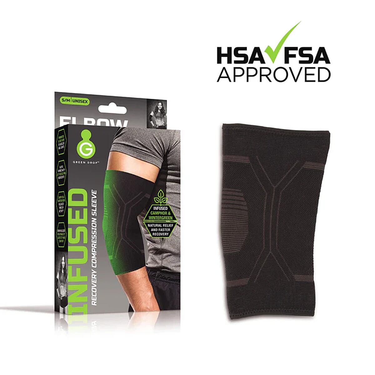 Green Drop Elbow Compression Sleeve (Size - S-M, 20-30cm) - Black