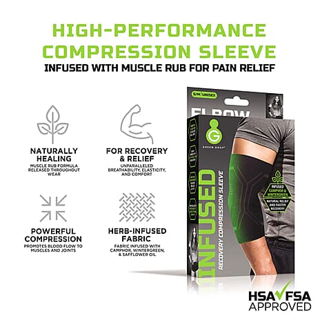 Green Drop Elbow Compression Sleeve (Size - S-M, 20-30cm) - Black