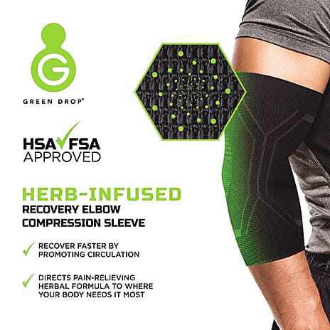 Green Drop Elbow Compression Sleeve (Size - S-M, 20-30cm) - Black
