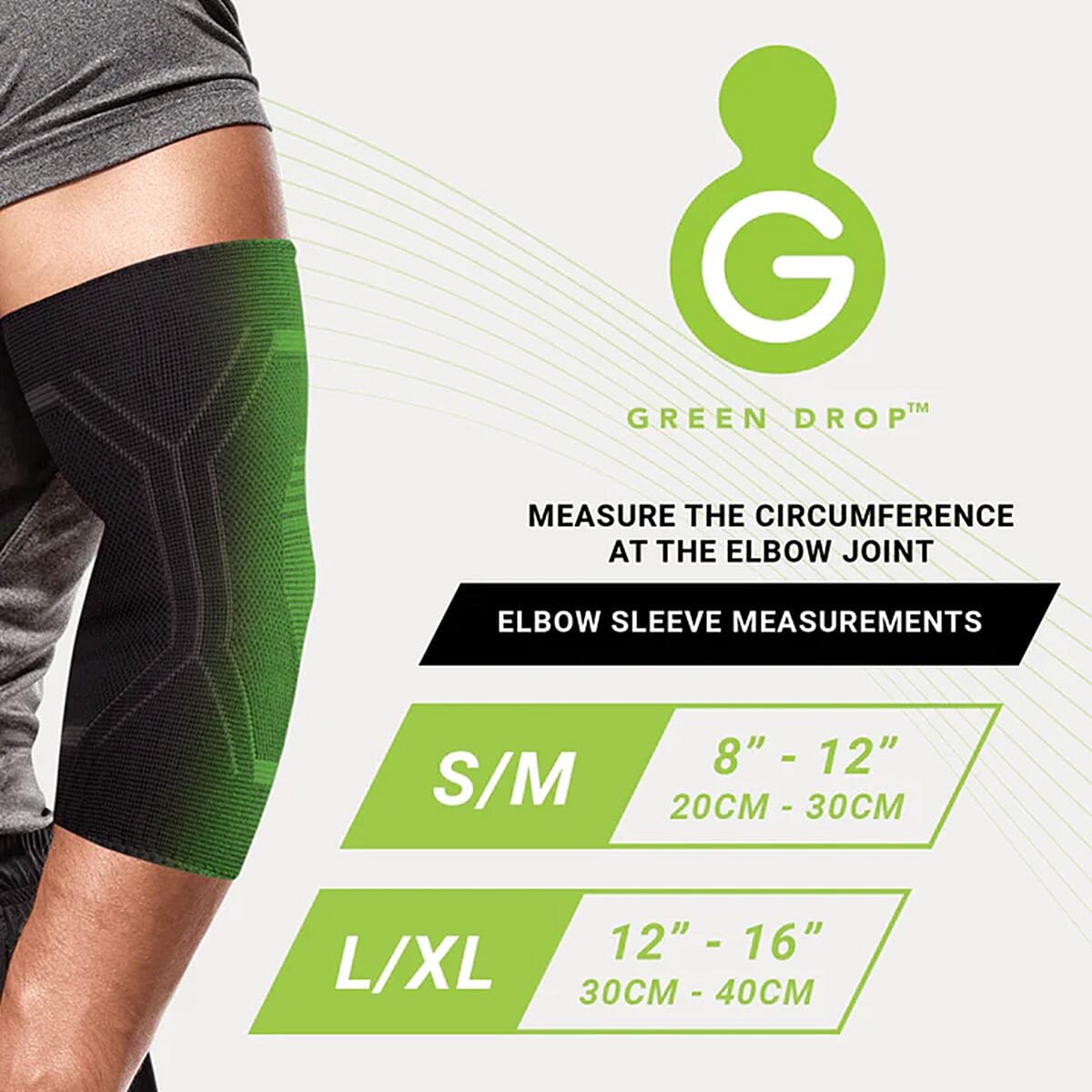 Green Drop Elbow Compression Sleeve (Size - S-M, 20-30cm) - Black