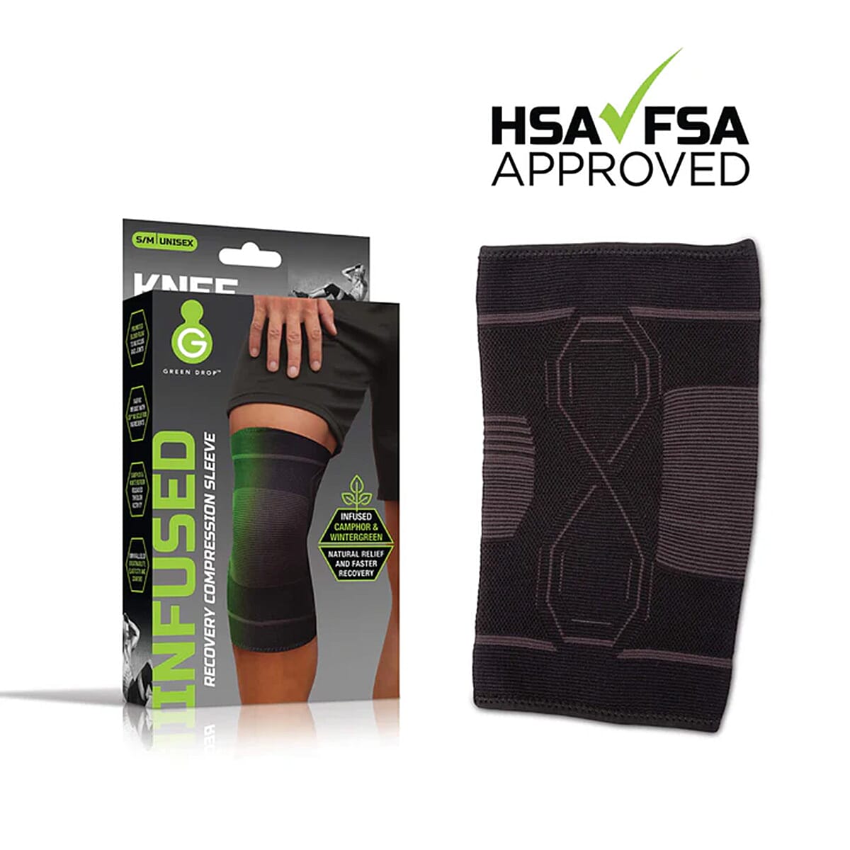 Green Drop Knee Compression Sleeve (Size - S-M, 24 cm) - Black