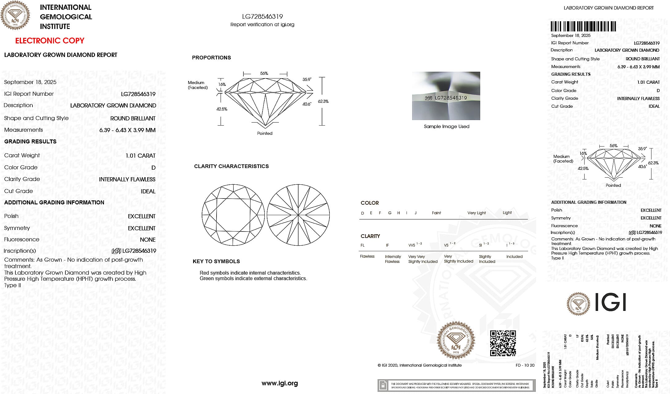 Luxuriant 950 Platinum IGI Certified Internally Flawless (IF-D) Lab Grown Diamond Round Cut 1.00 Ct.