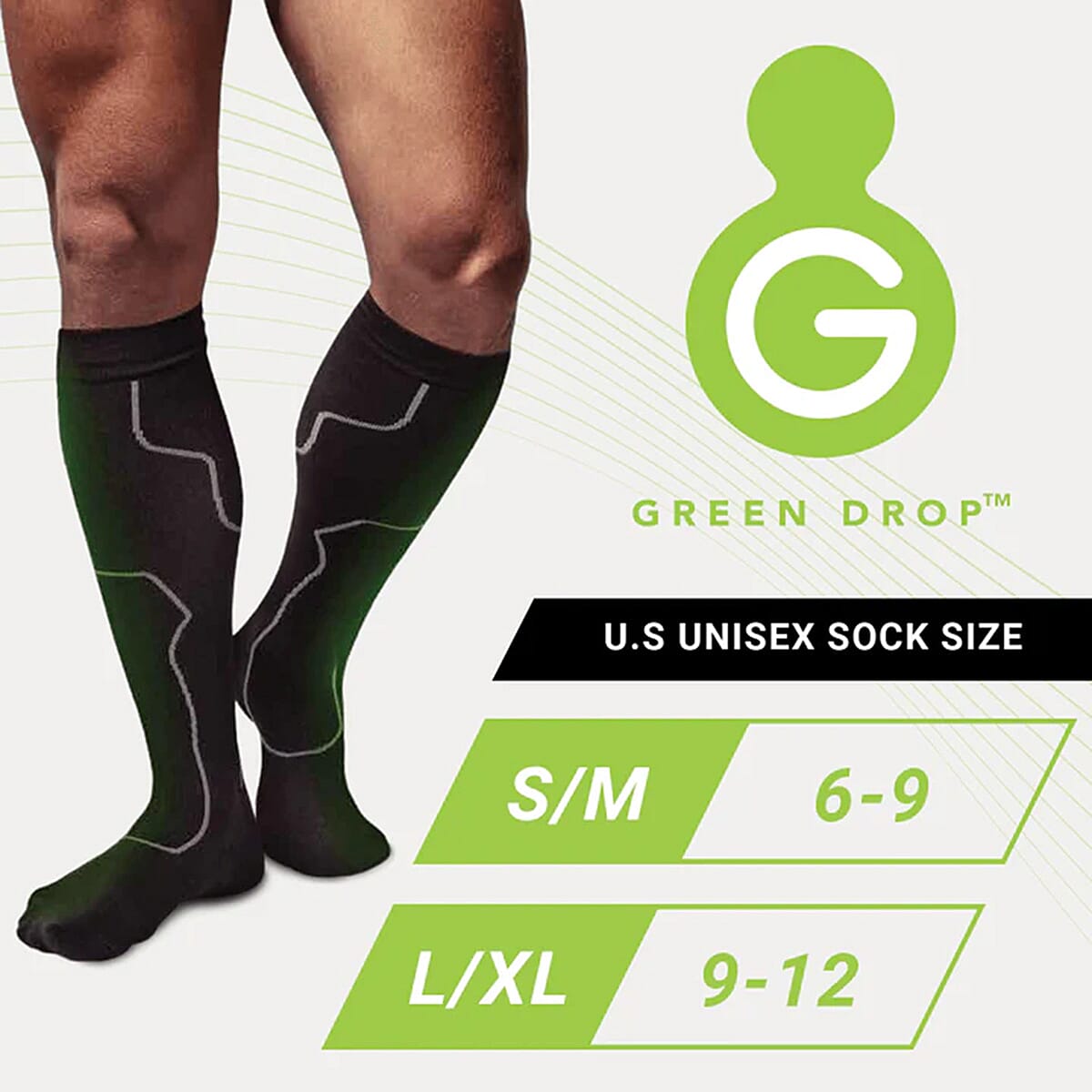 Green Drop Compression Socks (Size - S-M, 3-6) - Black