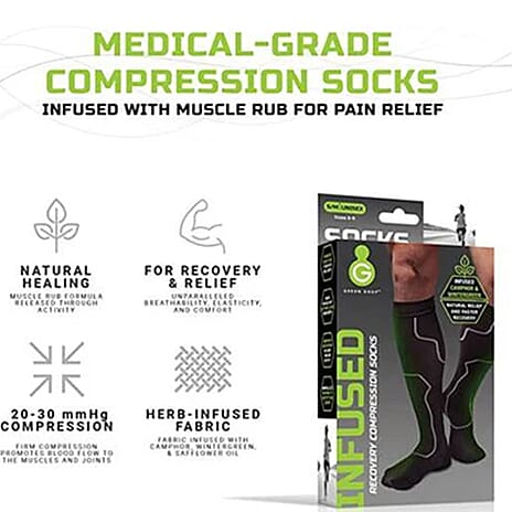 Green Drop Compression Socks (Size - L-XL, 6-9) - Black