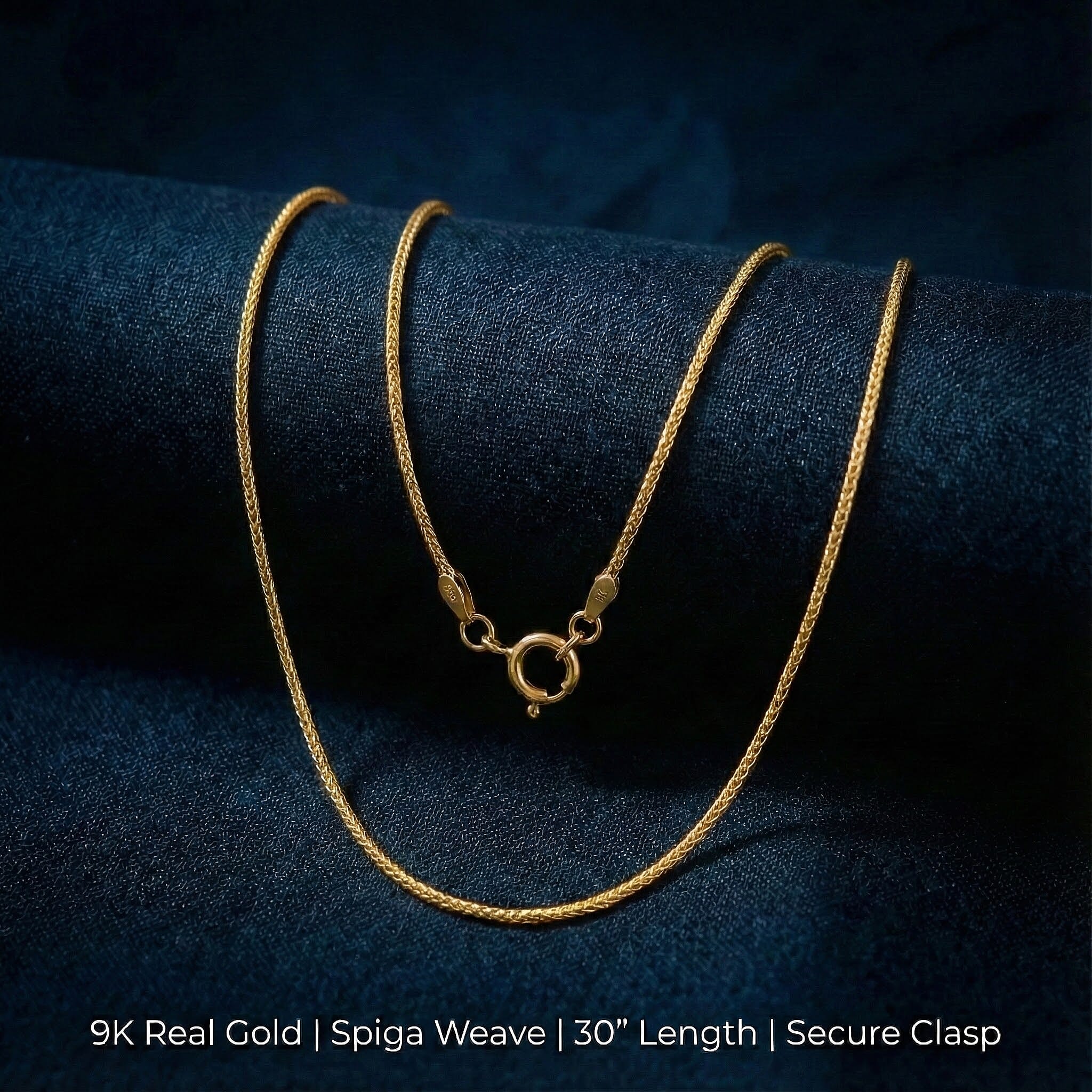 9K Yellow Gold Spiga Necklace (Size 30) with Spring Ring Clasp