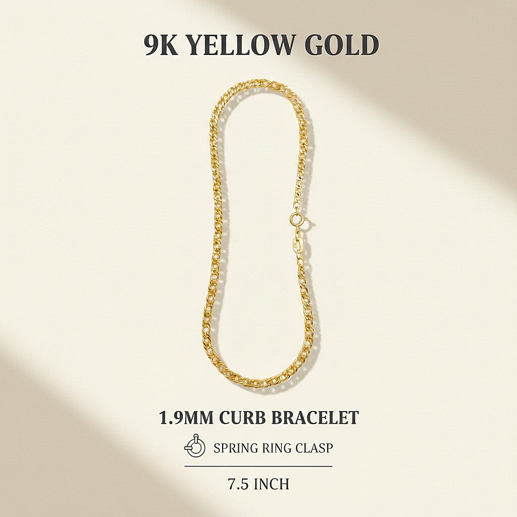 Italian Made- 9K Yellow Gold Bracelet (Size - 7.5)