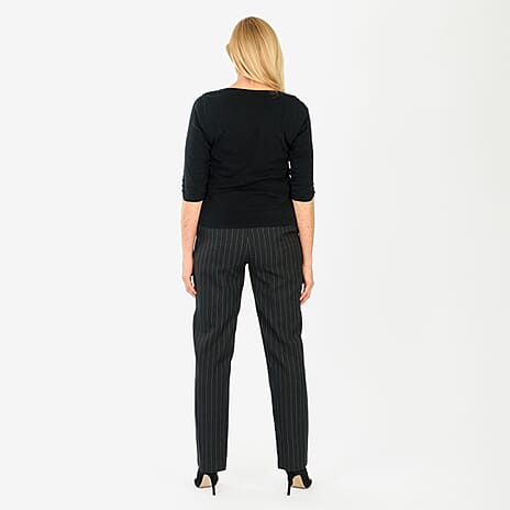 Marina Kaneva Pinstripe Straight Leg Trousers (Size 10) - Black