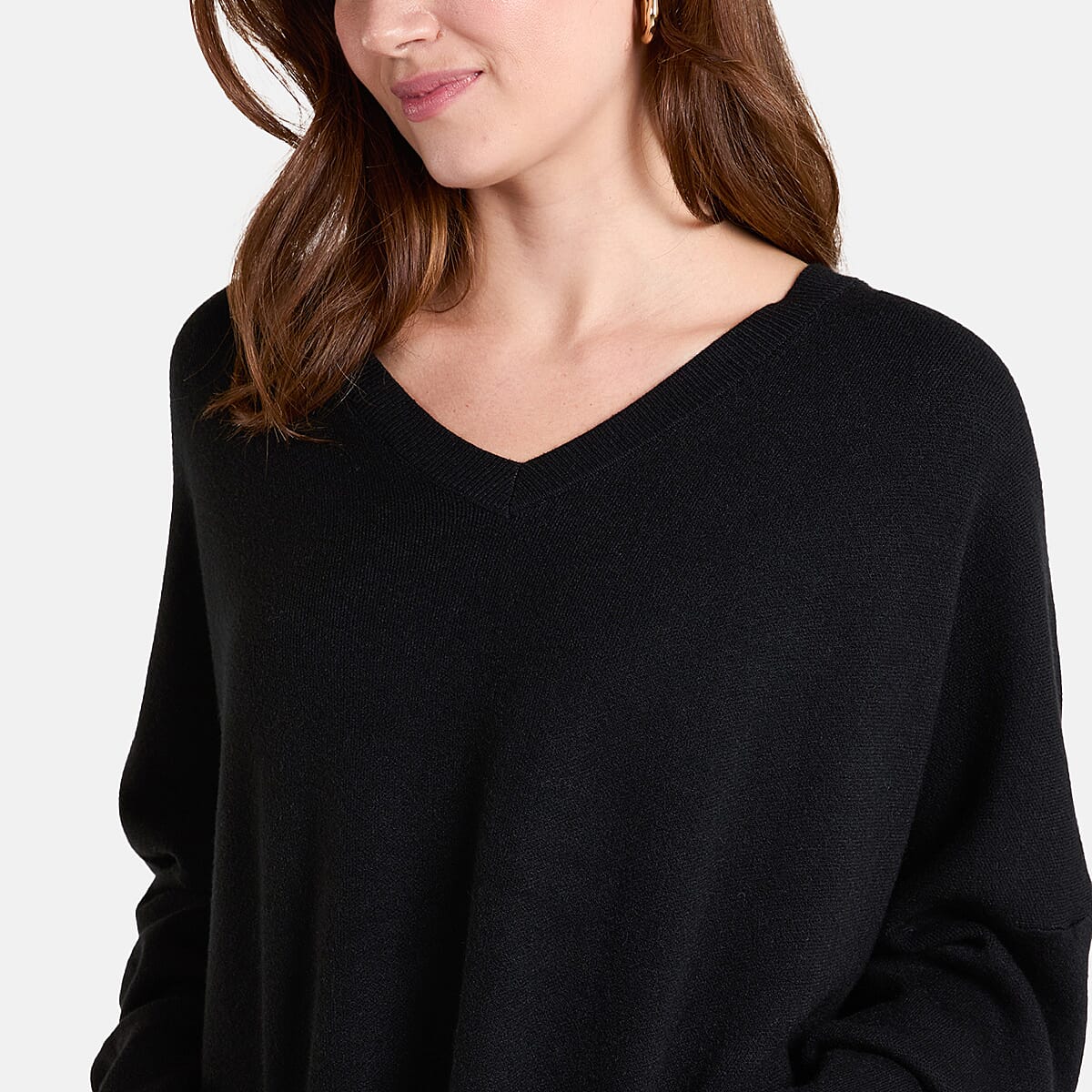 QED London V-Neck Embellished Pocket Jumper (One Size) - Black