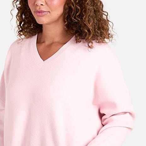 QED London V-Neck Embellished Pocket Jumper (One Size) - Pink