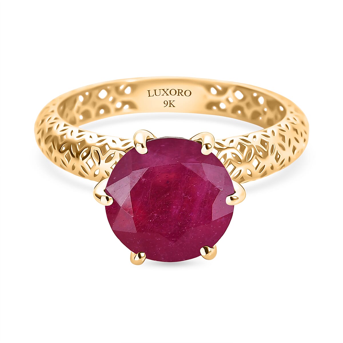Luxoro 9K Yellow Gold AAA African Ruby Solitaire Ring 4.65 Ct.