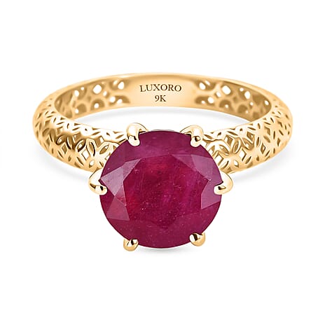 Luxoro 9K Yellow Gold AAA African Ruby Solitaire Ring 4.65 Ct.