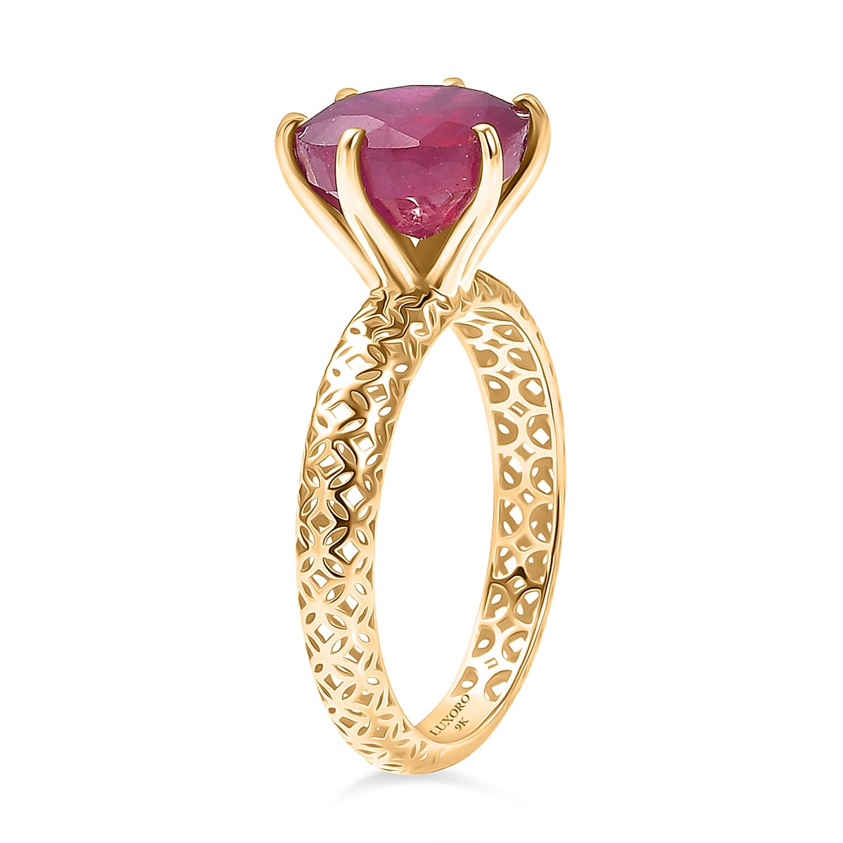 Luxoro 9K Yellow Gold AAA African Ruby Solitaire Ring 4.65 Ct.