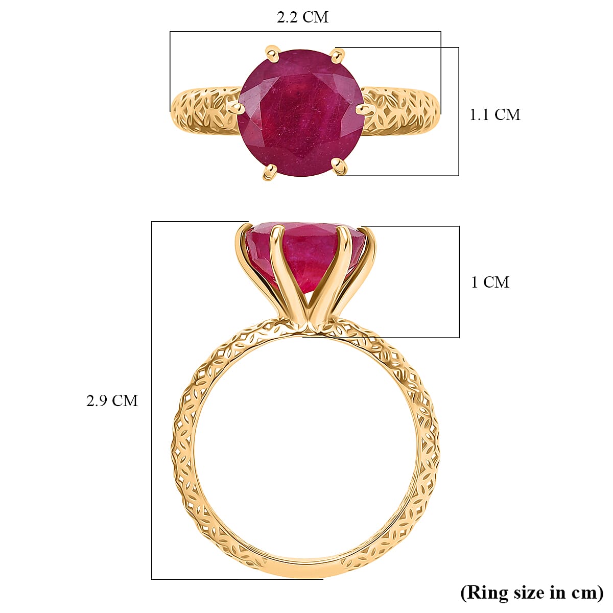 Luxoro 9K Yellow Gold AAA African Ruby Solitaire Ring 4.65 Ct.