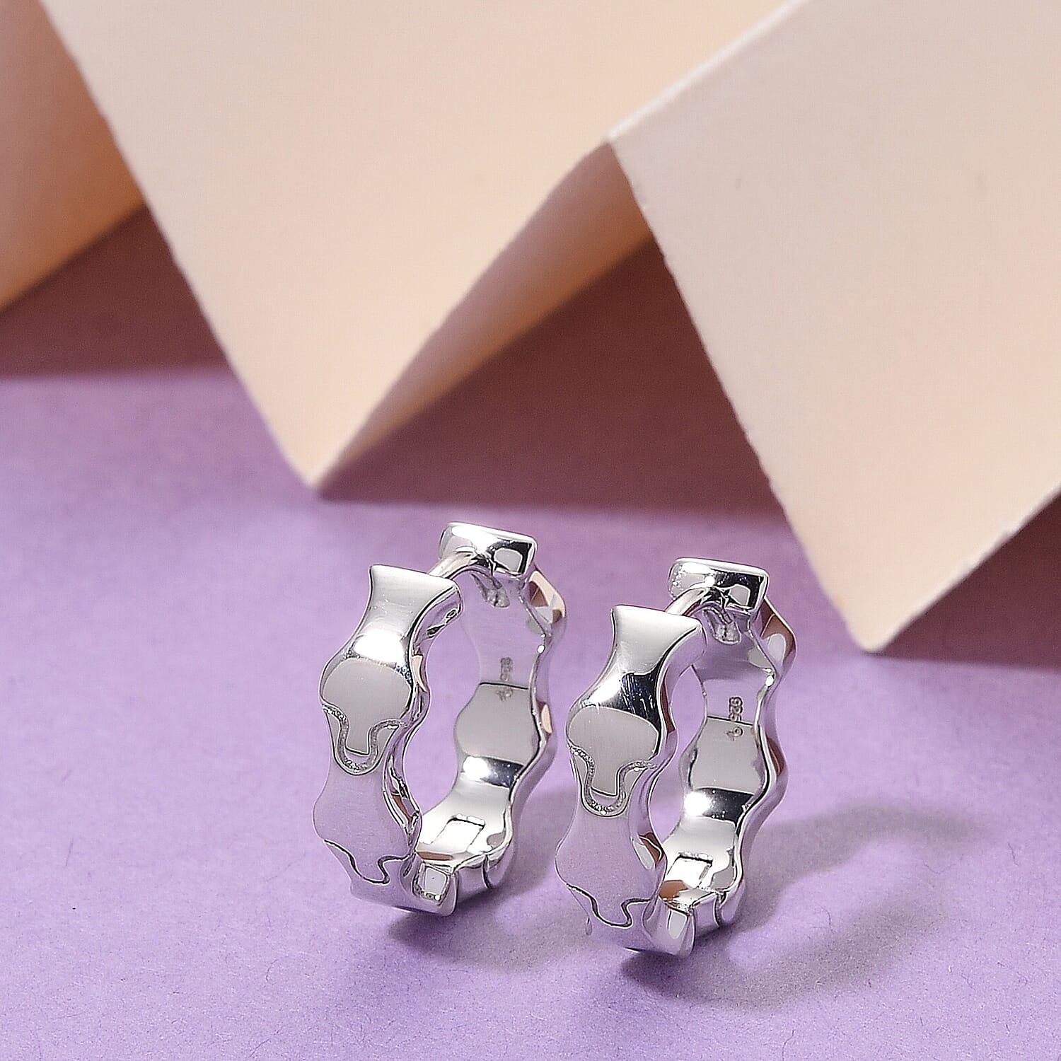 Lucy Q Hoop Earring in Rhodium Overlay Sterling Silver, Silver Wt. 5.00 Gms