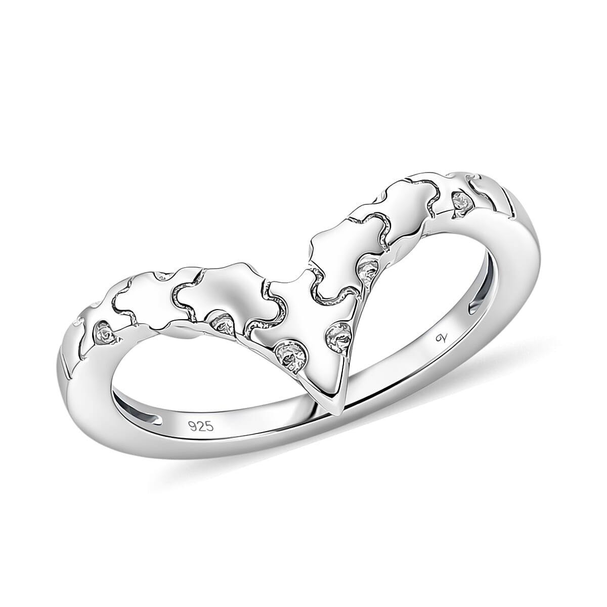 Lucy Q Jigsaw Collection - Wishbone Ring in Rhodium Overlay Sterling Silver