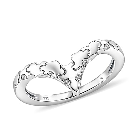 Lucy Q Jigsaw Collection - Wishbone Ring in Rhodium Overlay Sterling Silver