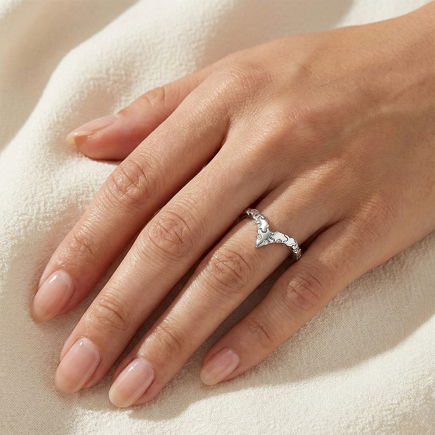 Lucy Q Jigsaw Collection - Wishbone Ring in Rhodium Overlay Sterling Silver