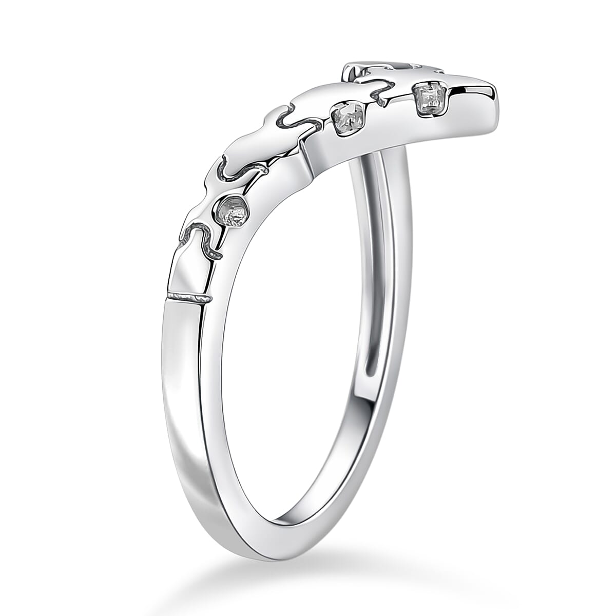 Lucy Q Jigsaw Collection - Wishbone Ring in Rhodium Overlay Sterling Silver