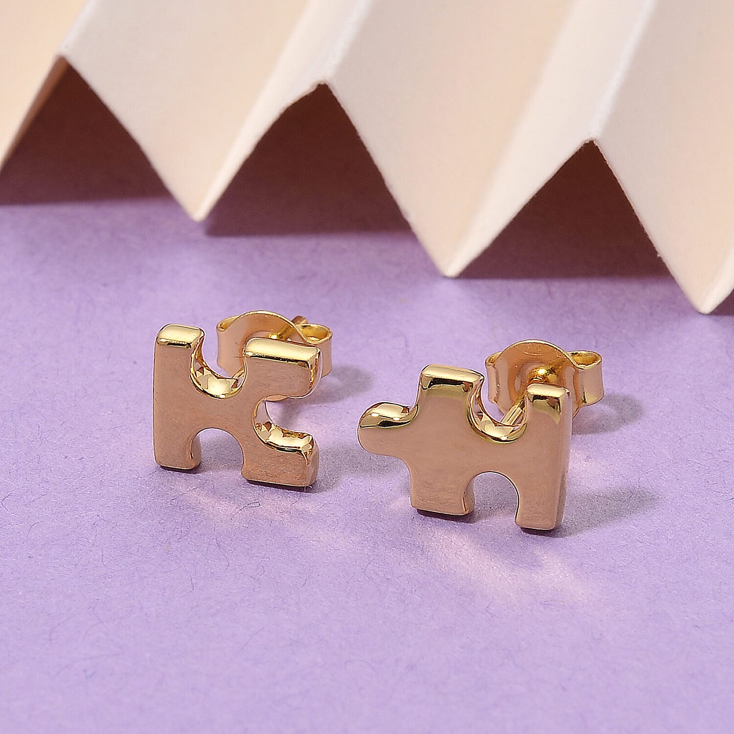 Lucy Q Jigsaw Collection - Puzzle Piece Stud Earring with Push Back in 18K Vermeil Yellow Gold Plated Sterling Silver
