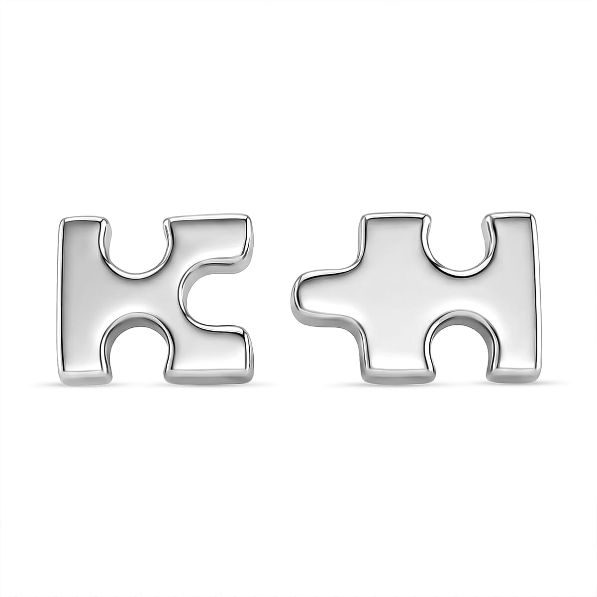 Lucy Q Jigsaw Collection - Puzzle Piece Stud Earrings with Push Back in Rhodium Overlay Sterling Silver
