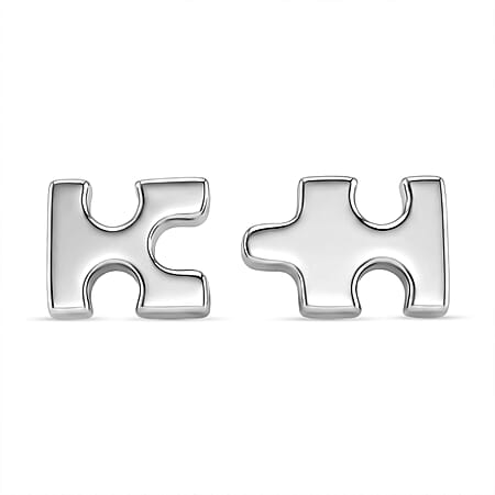 Lucy Q Jigsaw Collection - Puzzle Piece Earrings with Push Back in Rhodium Overlay Sterling Silver Lucy Q Jigsaw Collection - Puzzle Piece Earrings with Push Back in Rhodium Overlay Sterling Silver