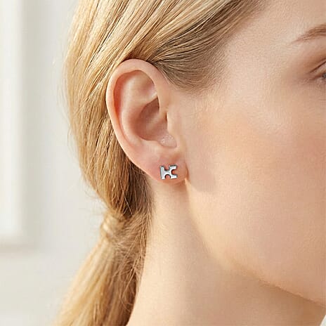 Lucy Q Jigsaw Collection - Puzzle Piece Earrings with Push Back in Rhodium Overlay Sterling Silver