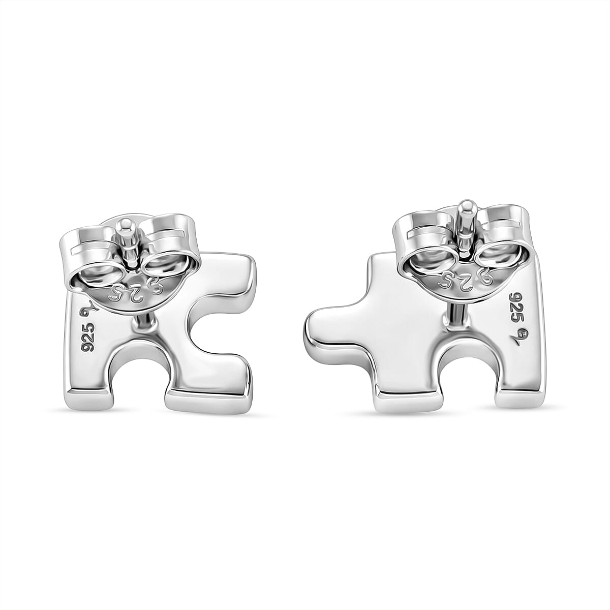 Lucy Q Jigsaw Collection - Puzzle Piece Stud Earrings with Push Back in Rhodium Overlay Sterling Silver