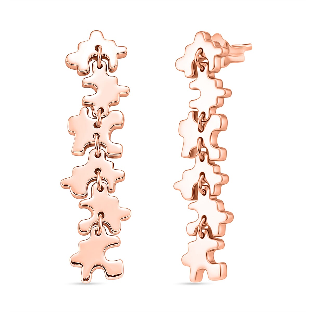 Lucy Q Jigsaw Collection - Puzzle Piece Dangle Earring with Push Back in 18K Vermeil Rose Gold Plated Sterling Silver, Silver Wt. 7.00 Gms