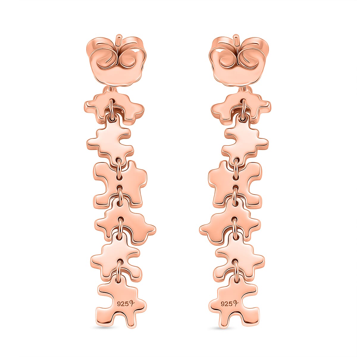 Lucy Q Jigsaw Collection - Puzzle Piece Dangle Earring with Push Back in 18K Vermeil Rose Gold Plated Sterling Silver, Silver Wt. 7.00 Gms
