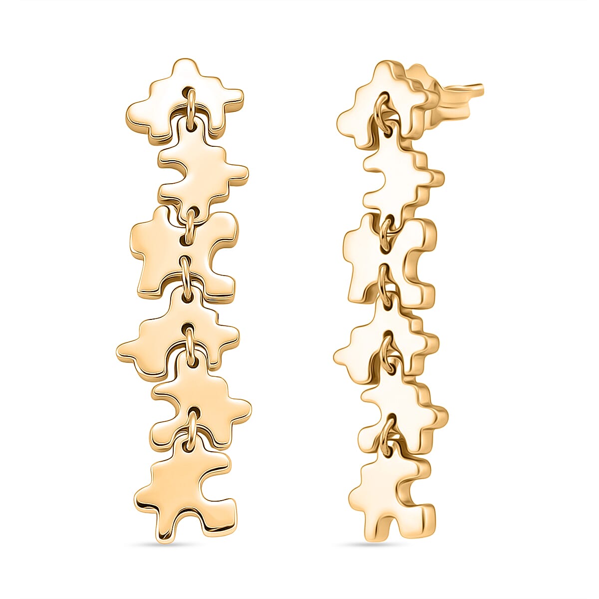 Lucy Q Jigsaw Collection - Puzzle Piece Dangle Earring in 18K Vermeil Yellow Gold Plated Sterling Silver, Silver Wt. 7.00 Gms