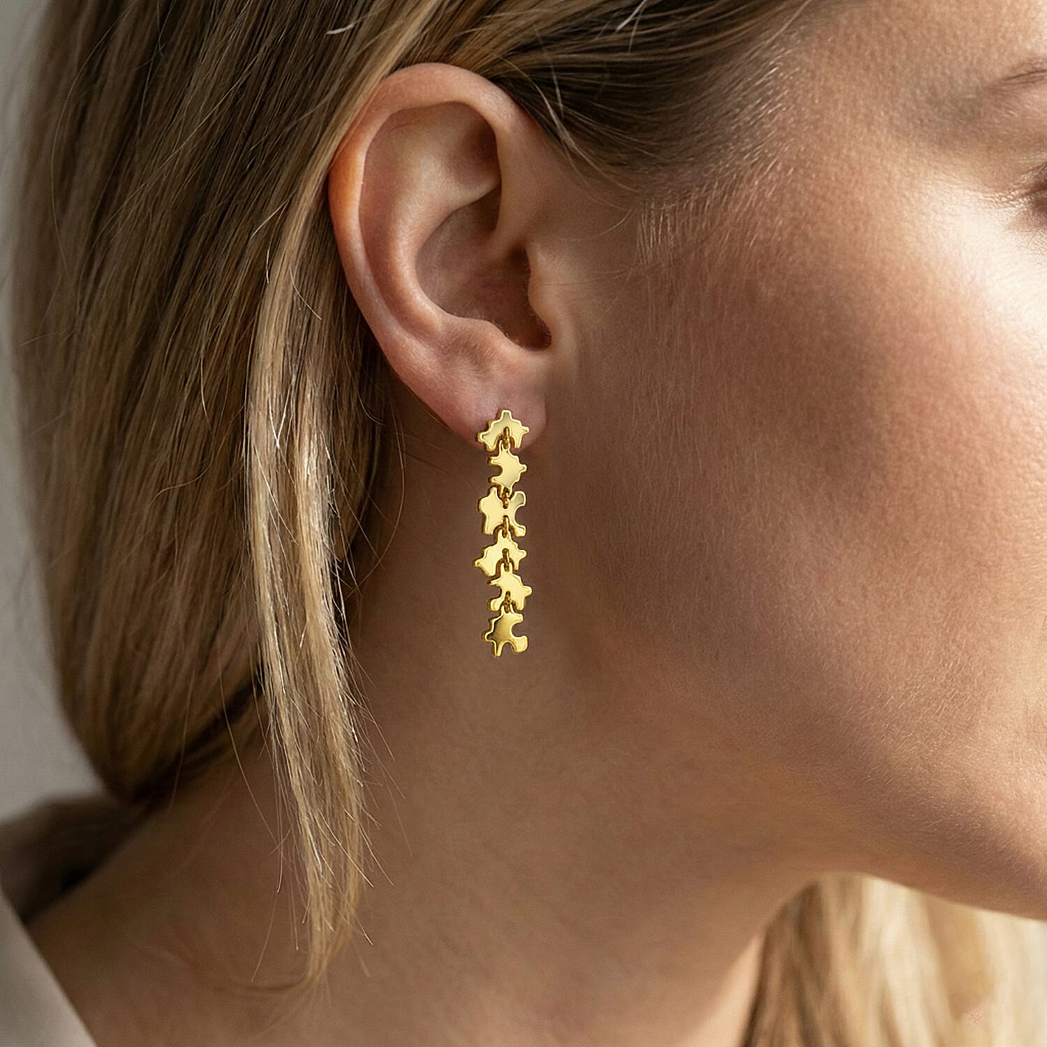 Lucy Q Jigsaw Collection - Puzzle Piece Dangle Earring in 18K Vermeil Yellow Gold Plated Sterling Silver, Silver Wt. 7.00 Gms