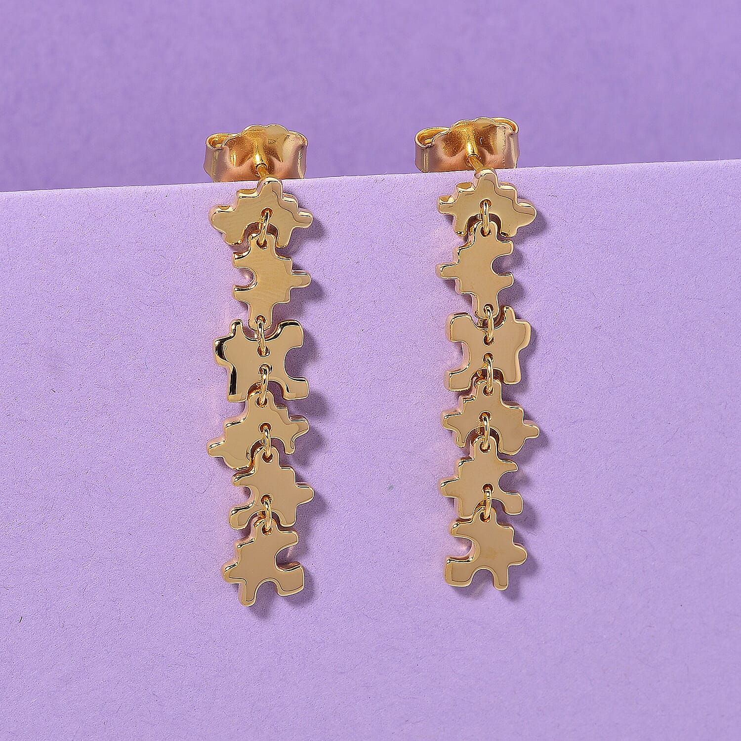 Lucy Q Jigsaw Collection - Puzzle Piece Dangle Earring in 18K Vermeil Yellow Gold Plated Sterling Silver, Silver Wt. 7.00 Gms