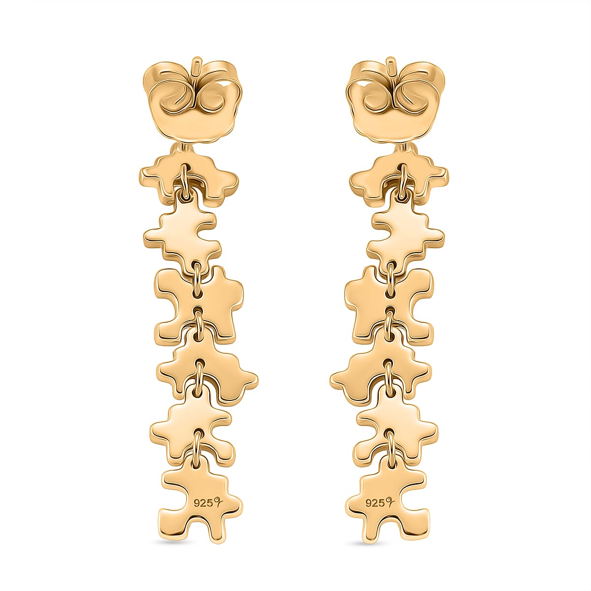 Lucy Q Jigsaw Collection - Puzzle Piece Dangle Earring in 18K Vermeil Yellow Gold Plated Sterling Silver, Silver Wt. 7.00 Gms