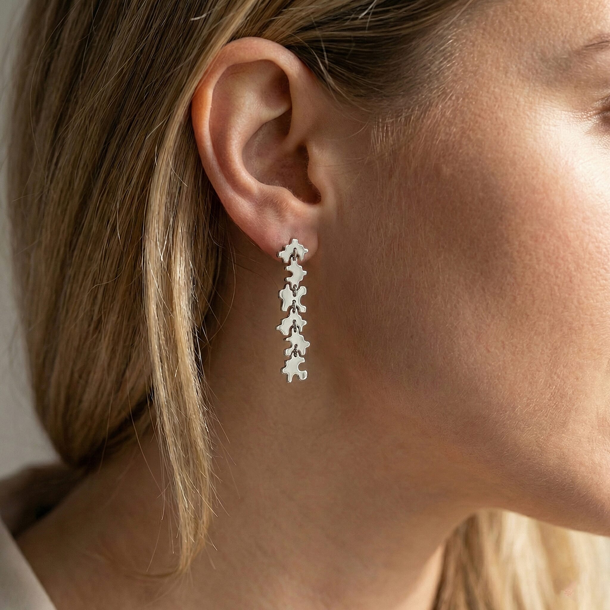 Lucy Q Jigsaw Collection - Puzzle Piece Dangle Earring with Push Back in Rhodium Overlay Sterling Silver, Silver Wt. 7.00 Gms