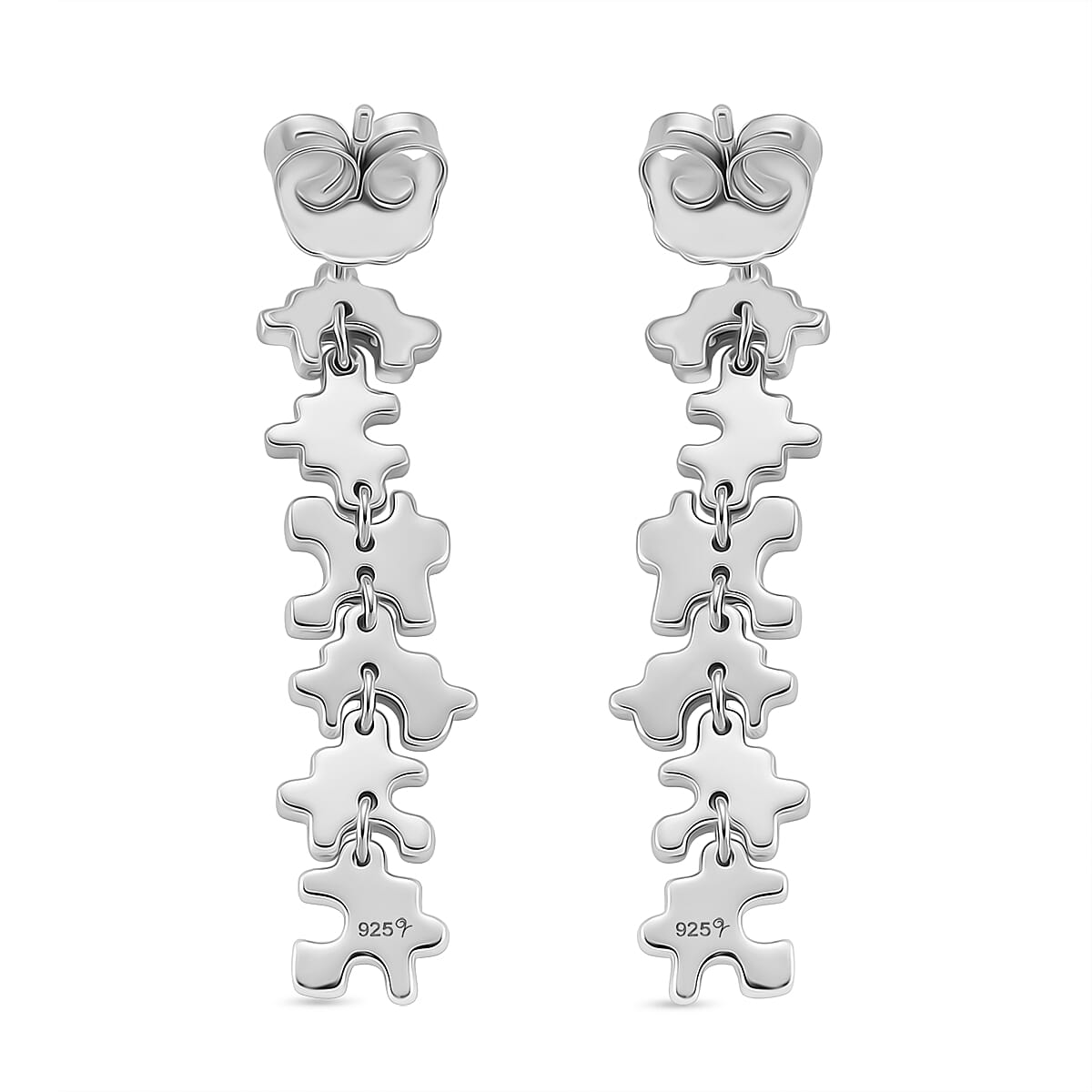 Lucy Q Jigsaw Collection - Puzzle Piece Dangle Earring with Push Back in Rhodium Overlay Sterling Silver, Silver Wt. 7.00 Gms