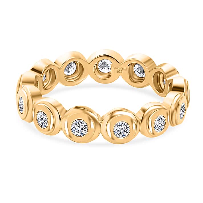 LUXURIANT Lab Grown Diamond Full Eternity Band Ring in 18K Vermeil Yellow Gold Sterling Silver
