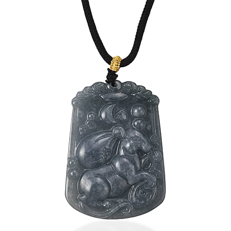 Natural Type A Jadeite Zodiac Rat Necklace with Cotton Thread (Size 26 Adjustable) 60.00 Ct.