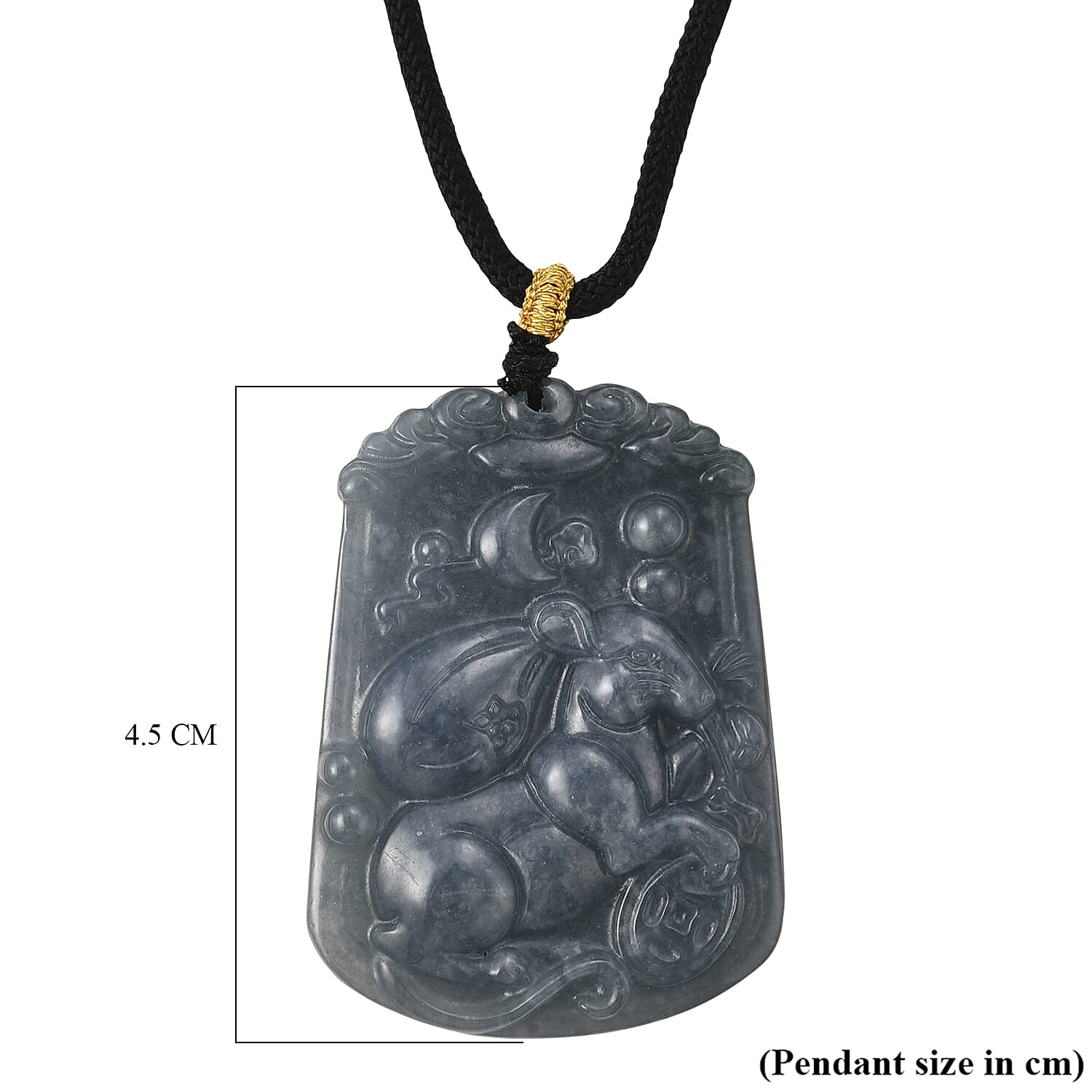 Natural Type A Jadeite Zodiac Rat Necklace with Cotton Thread (Size 26 Adjustable) 60.00 Ct.