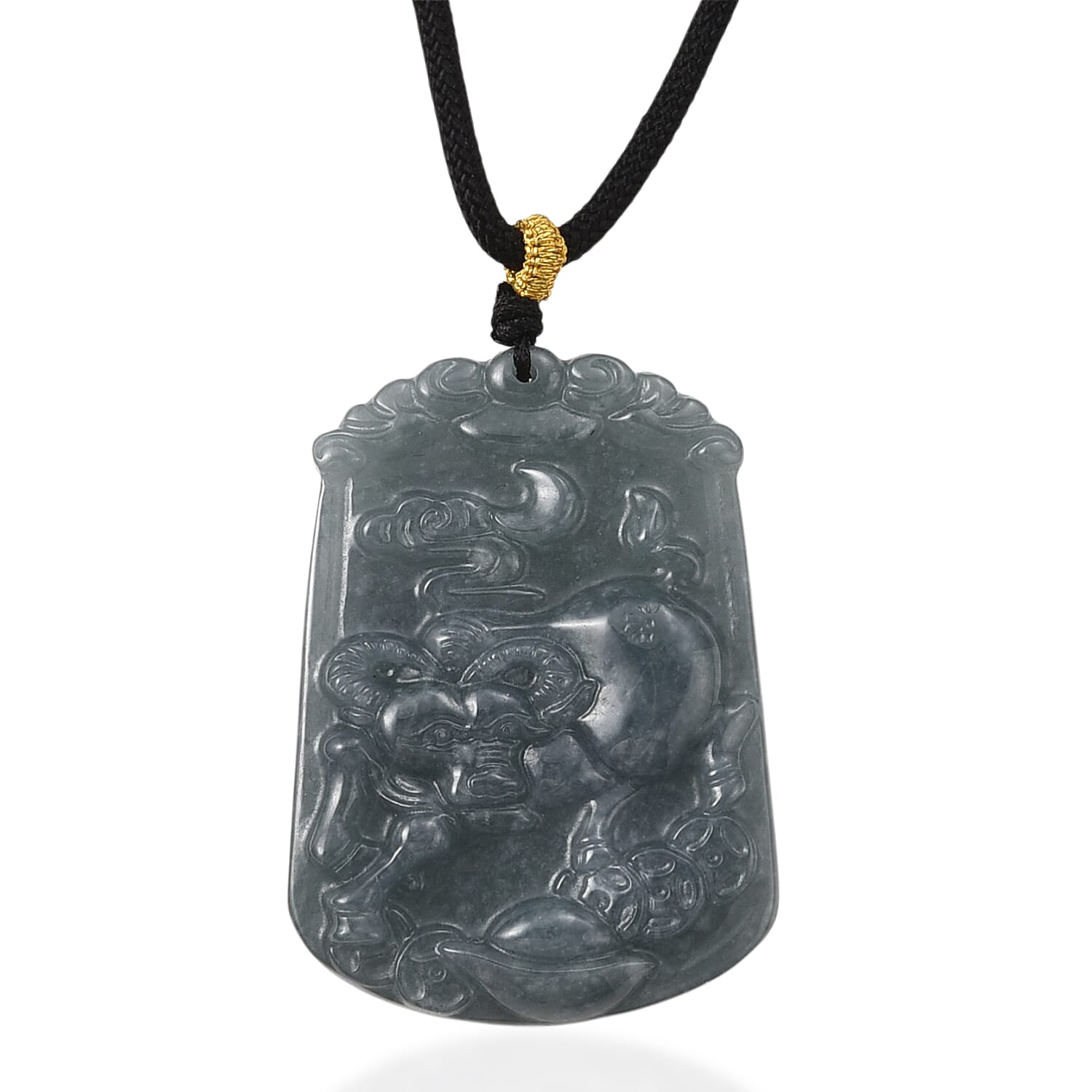 Natural Type A Jadeite Jade Stone Zodiac Ox Necklace with Cotton Thread (Size 26 Adjustable) 60.00 Ct.