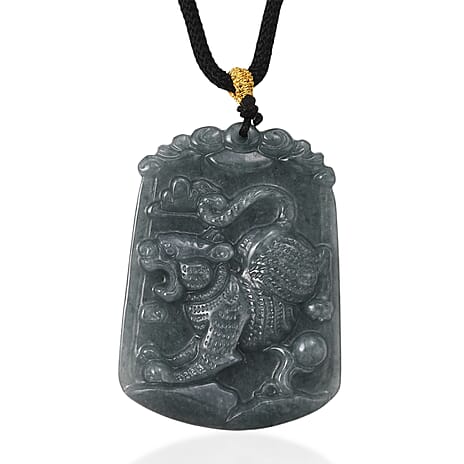 Natural Type A Jadeite Jade Stone Zodiac Tiger Necklace with Cotton Thread (Size 26 Adjustable) 60.00 Ct.